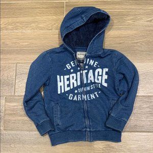 Mayoral Boys Blue Graphic Front Zip Up Long Sleeve Hooded Sweater Size 5